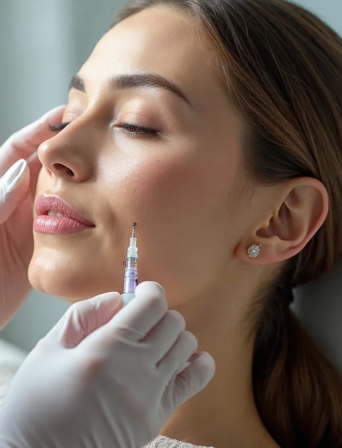 woman having an injection on her face